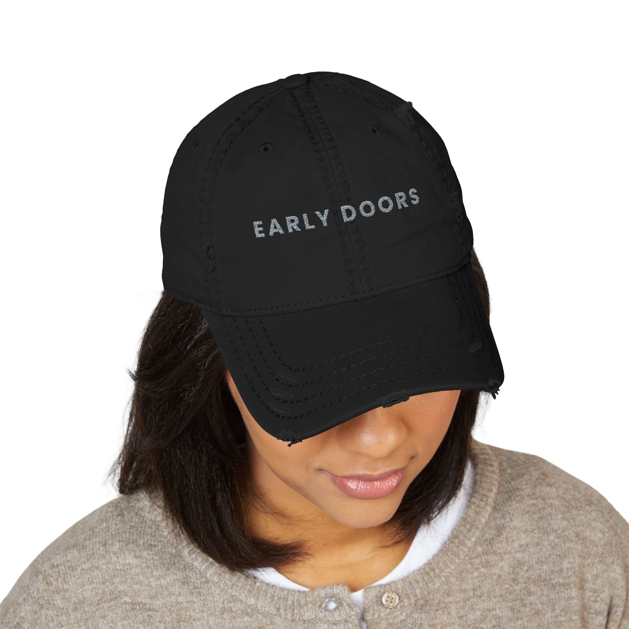 Early Doors Distressed Cap (Black) – EST. 2026