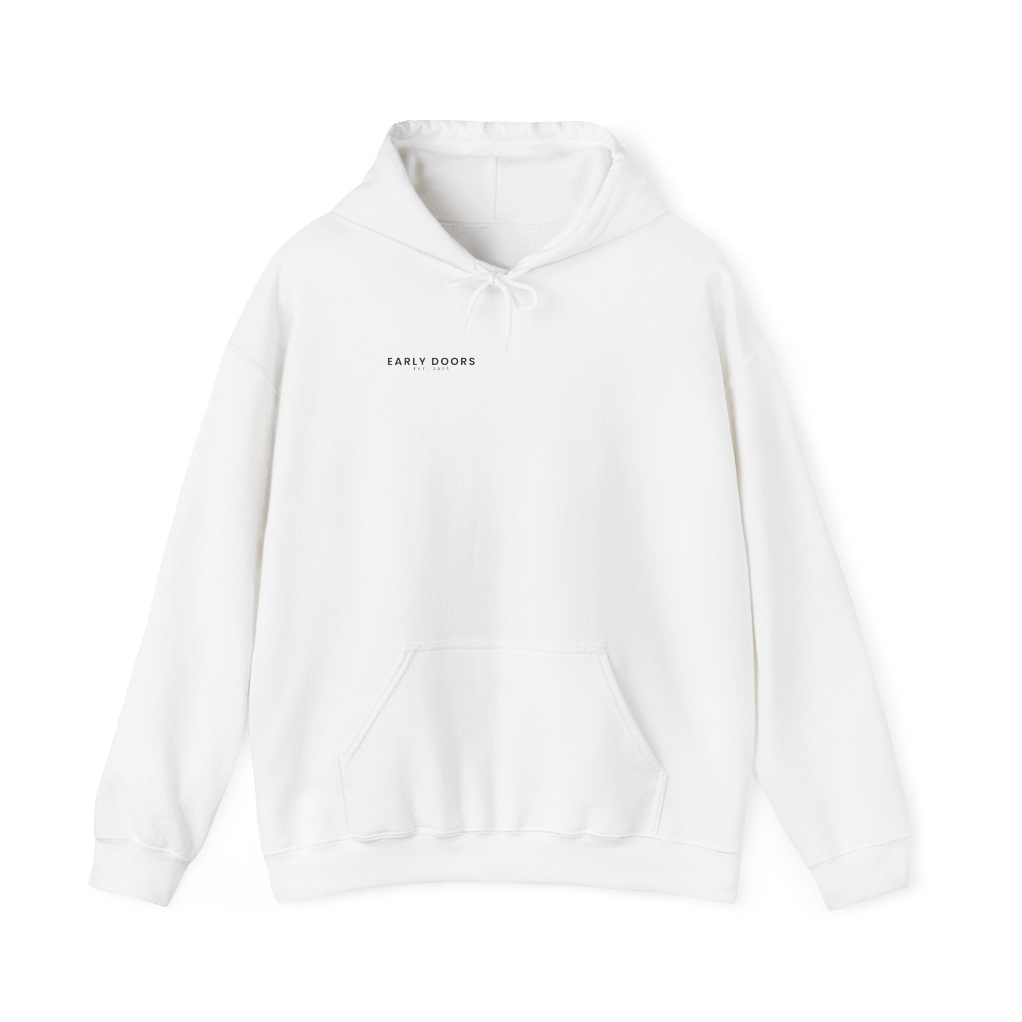 Early Doors heavyweight terrace hoodie with left-chest wordmark
