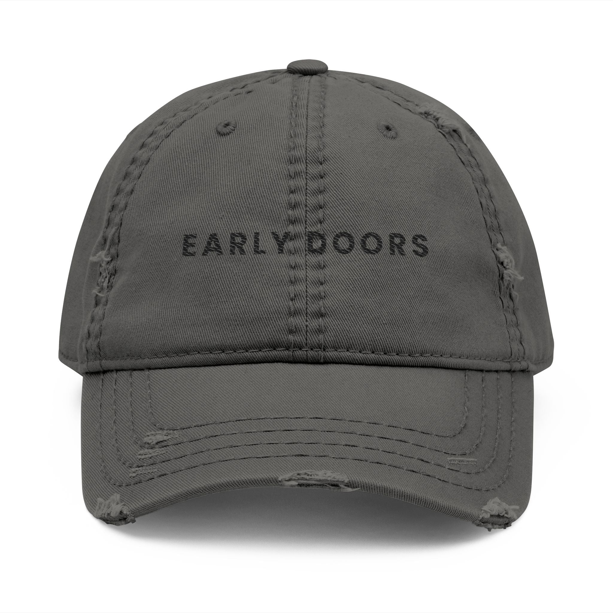 Early Doors Distressed Cap (Charcoal) – EST. 2026