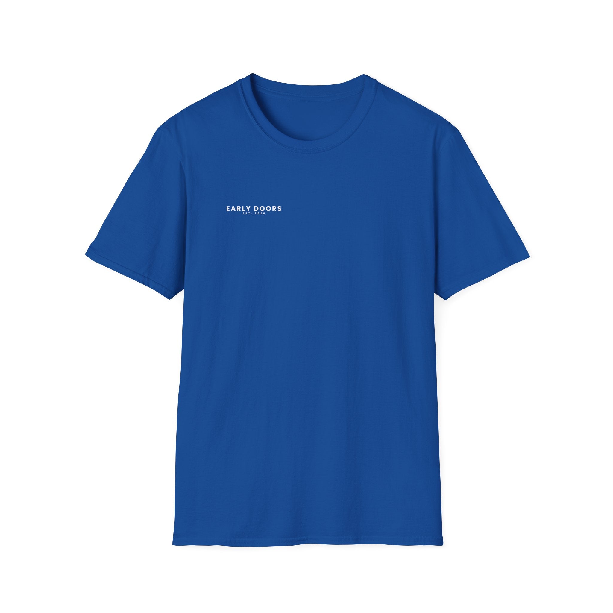 Early Doors back-graphic T-shirt, EST. 2026 — football and soccer streetwear