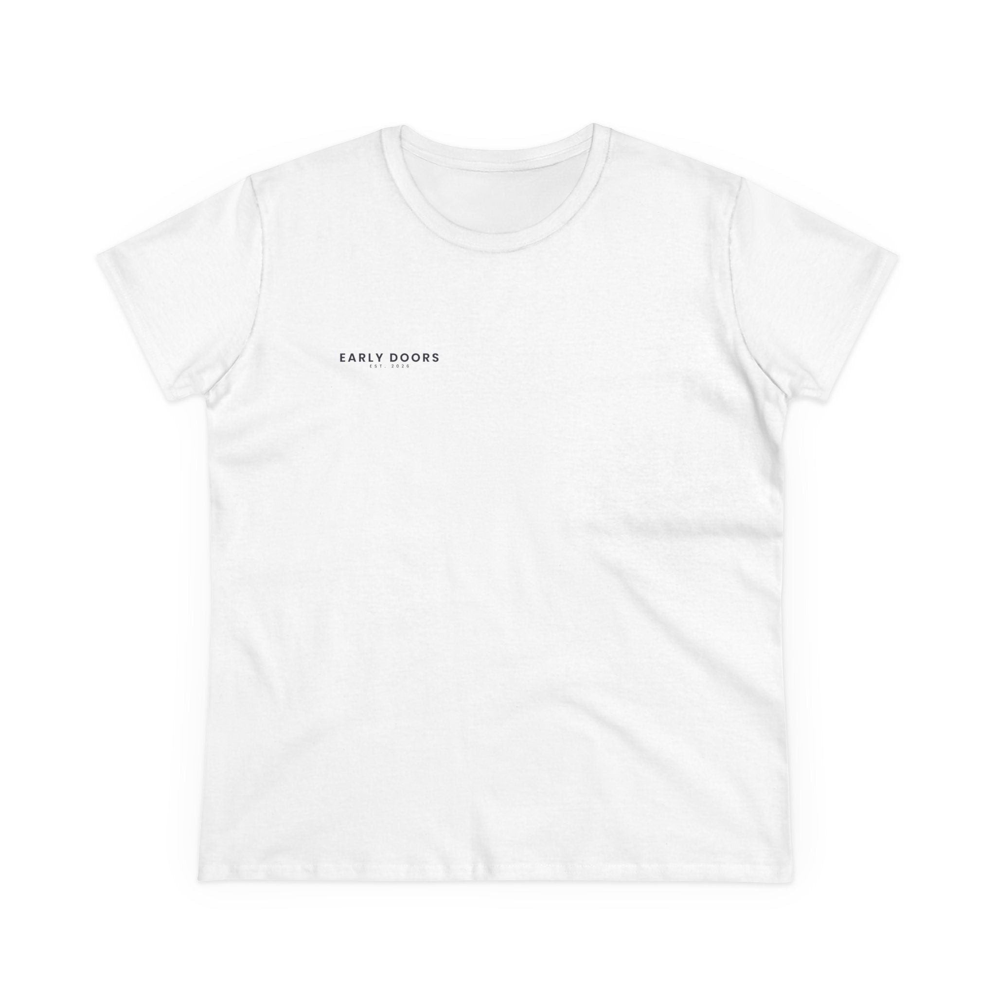 Early Doors women's cotton t-shirt with chest wordmark