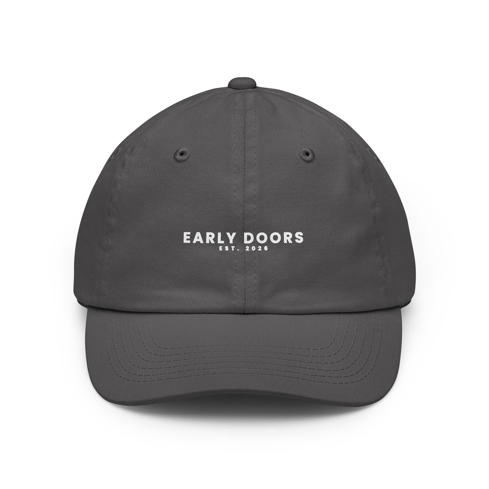 Early Doors Kickoff Cap — embroidered football and soccer dad hat, EST. 2026