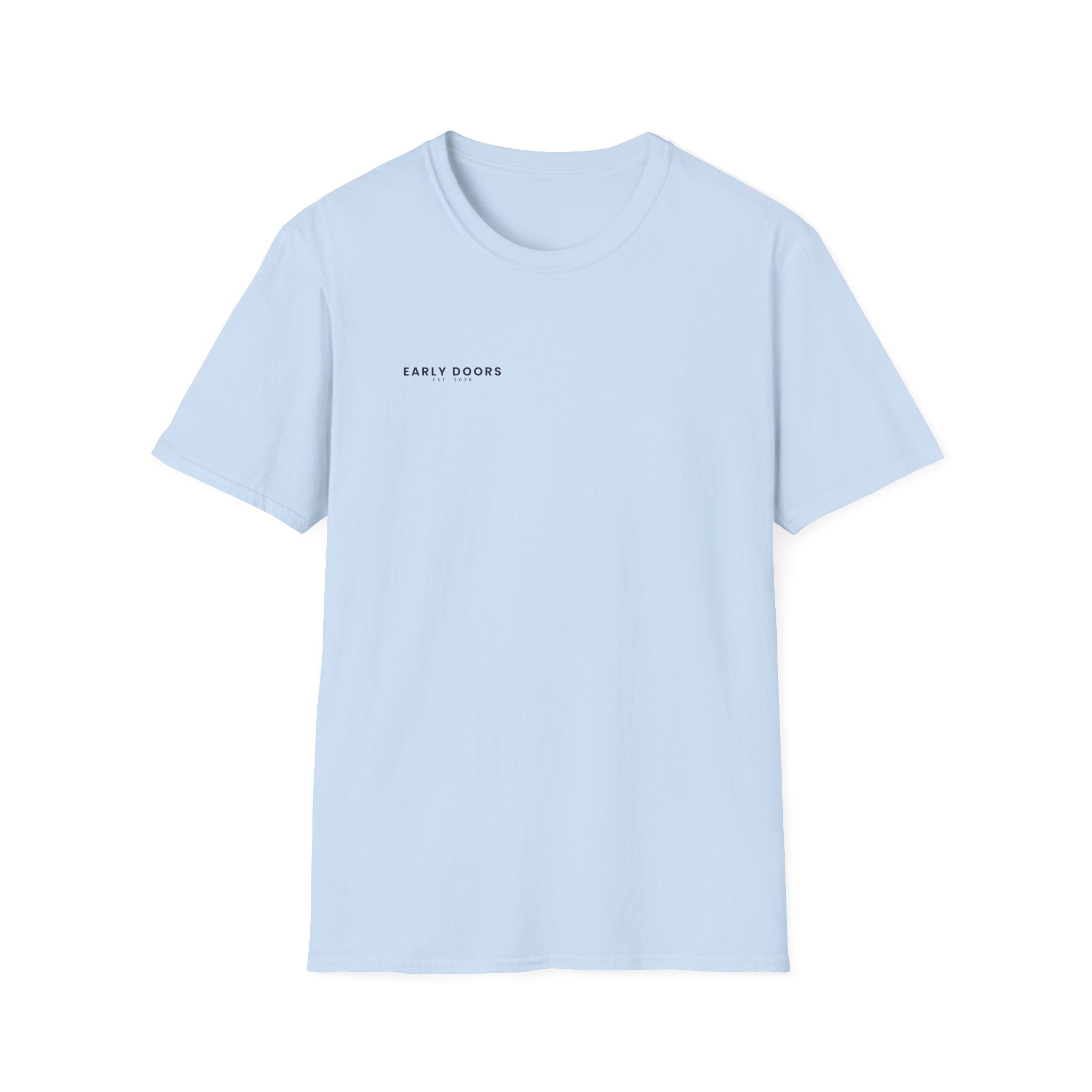 Early Doors back-graphic T-shirt, EST. 2026 — football and soccer streetwear