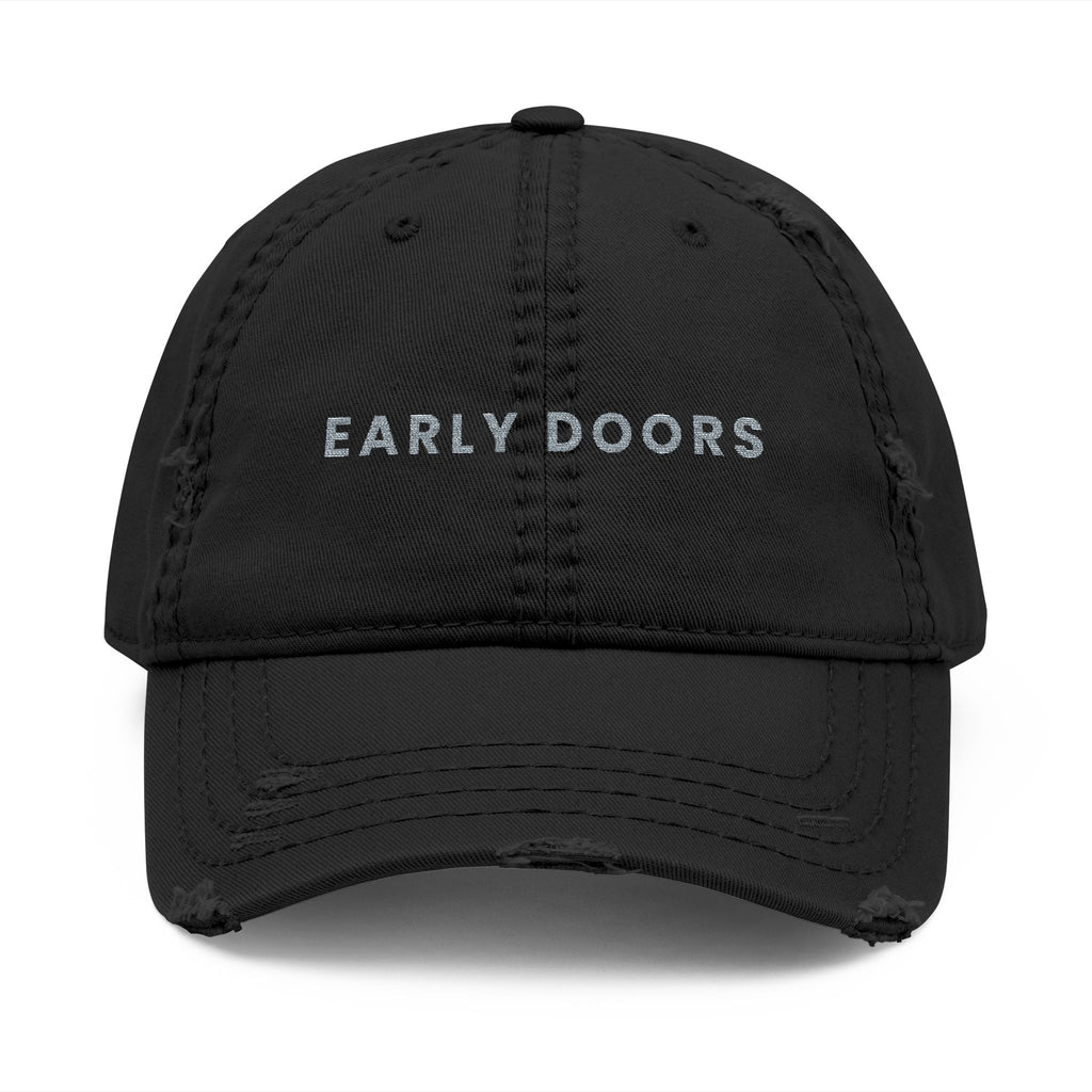 Early Doors Distressed Cap (Black) – EST. 2026