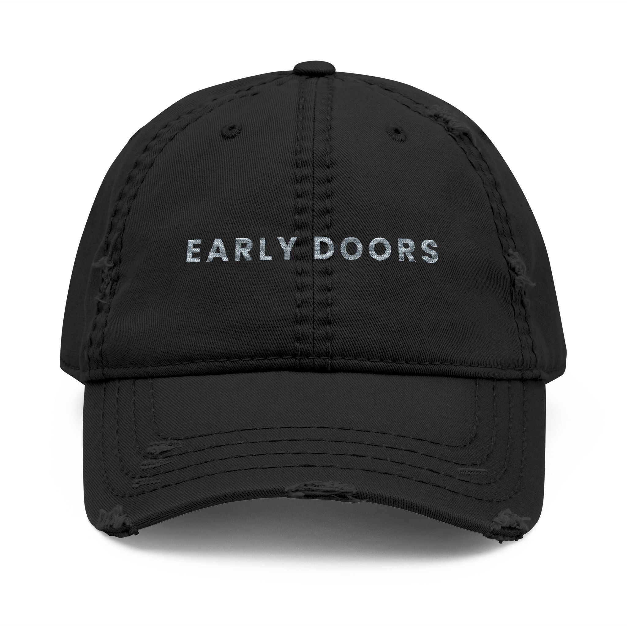 Early Doors Distressed Cap (Black) – EST. 2026