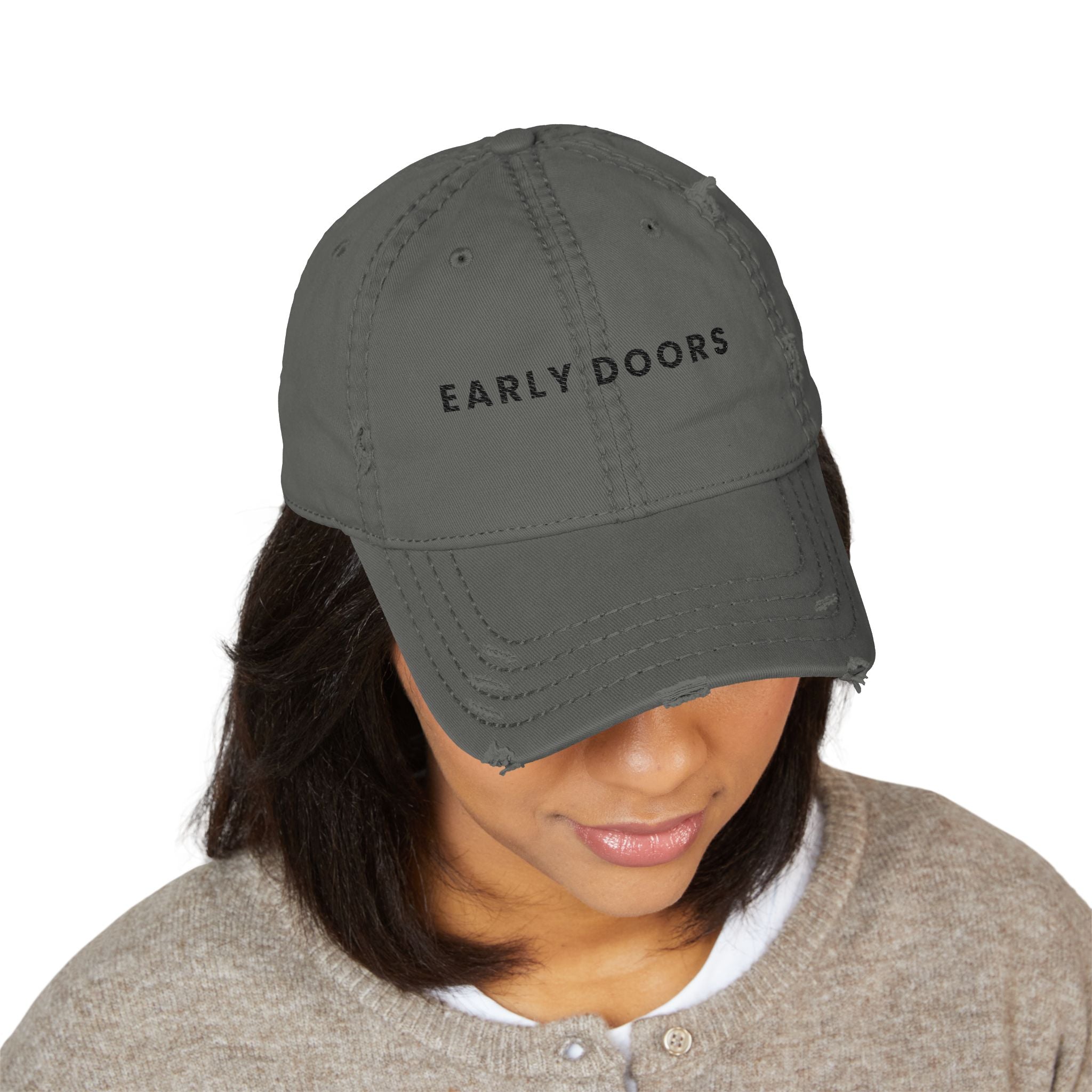 Early Doors Distressed Cap (Charcoal) – EST. 2026