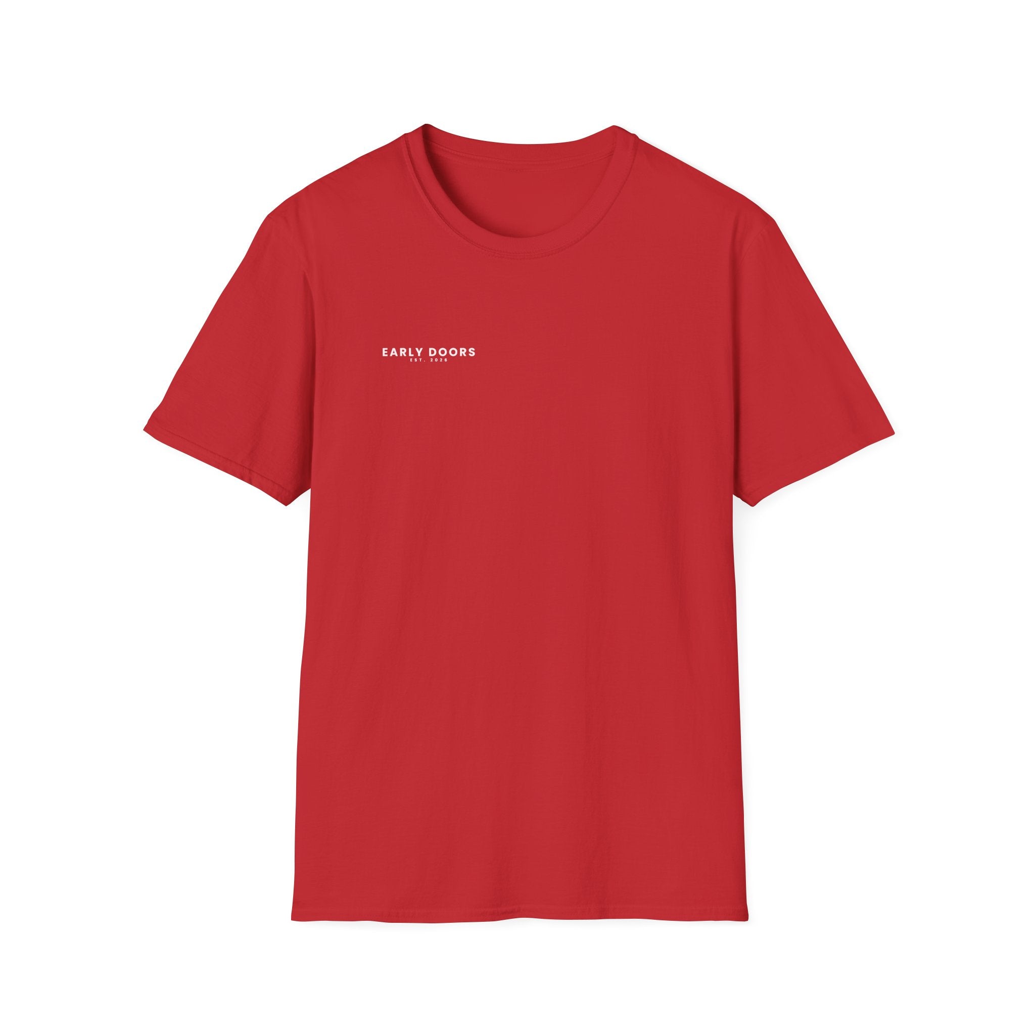 Early Doors back-graphic T-shirt, EST. 2026 — football and soccer streetwear